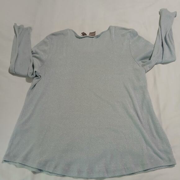 Chico's 3 Blue Shimmer long-sleeved lightweight swing sweater travel friendly - Picture 4 of 11